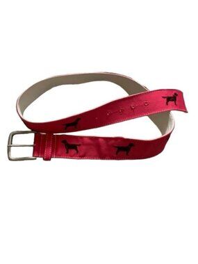 Dancing Dog Design Black Labrador Embroidered Pink Grosgrain Buckle Belt Sz S